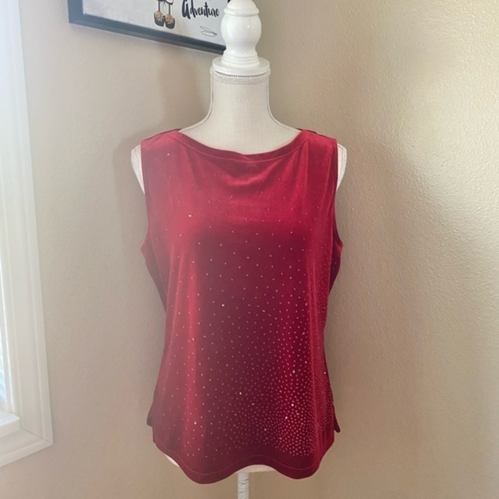 AGB Byer California red velvet tank with beaded and sequin detail, Sz. L